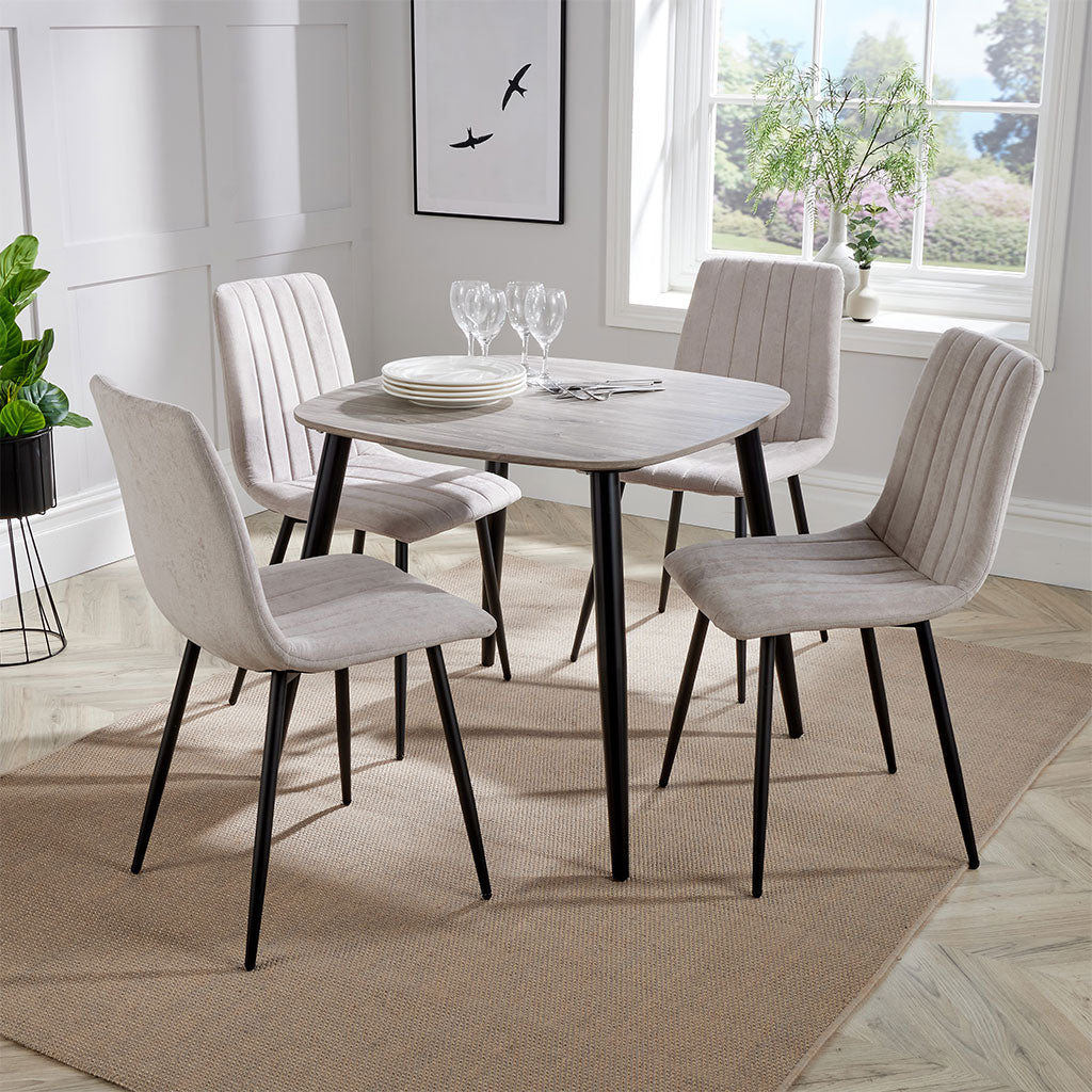 Wooden Dining Table in Grey Sonoma Oak Square With 4 Straight Stitch Chairs - Aspen