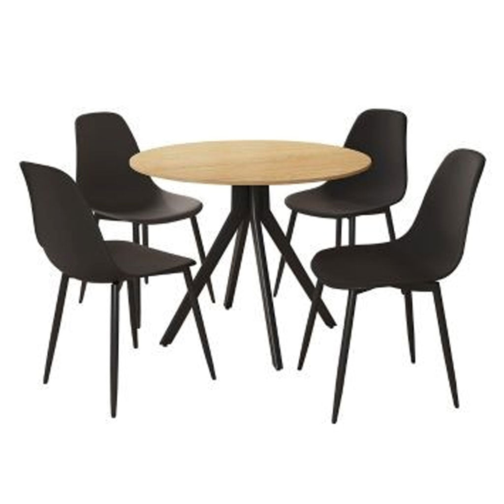 Wooden Dining Table in Light Oak Round With 4 Curve Chairs - Aspen
