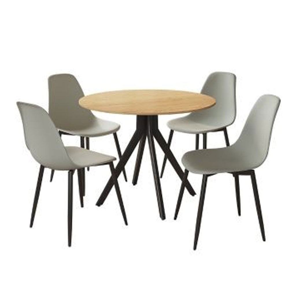 Wooden Dining Table in Light Oak Round With 4 Curve Chairs - Aspen
