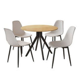Wooden Dining Table in Light Oak Round With 4 Curve Chairs - Aspen