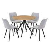 Wooden Dining Table in Light Oak Round With 4 Diamond Stitch Chairs - Aspen