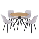 Wooden Dining Table in Light Oak Round With 4 Diamond Stitch Chairs - Aspen