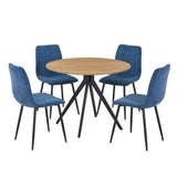 Wooden Dining Table in Light Oak Round With 4 Straight Stitch Chairs - Aspen
