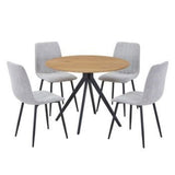 Wooden Dining Table in Light Oak Round With 4 Straight Stitch Chairs - Aspen