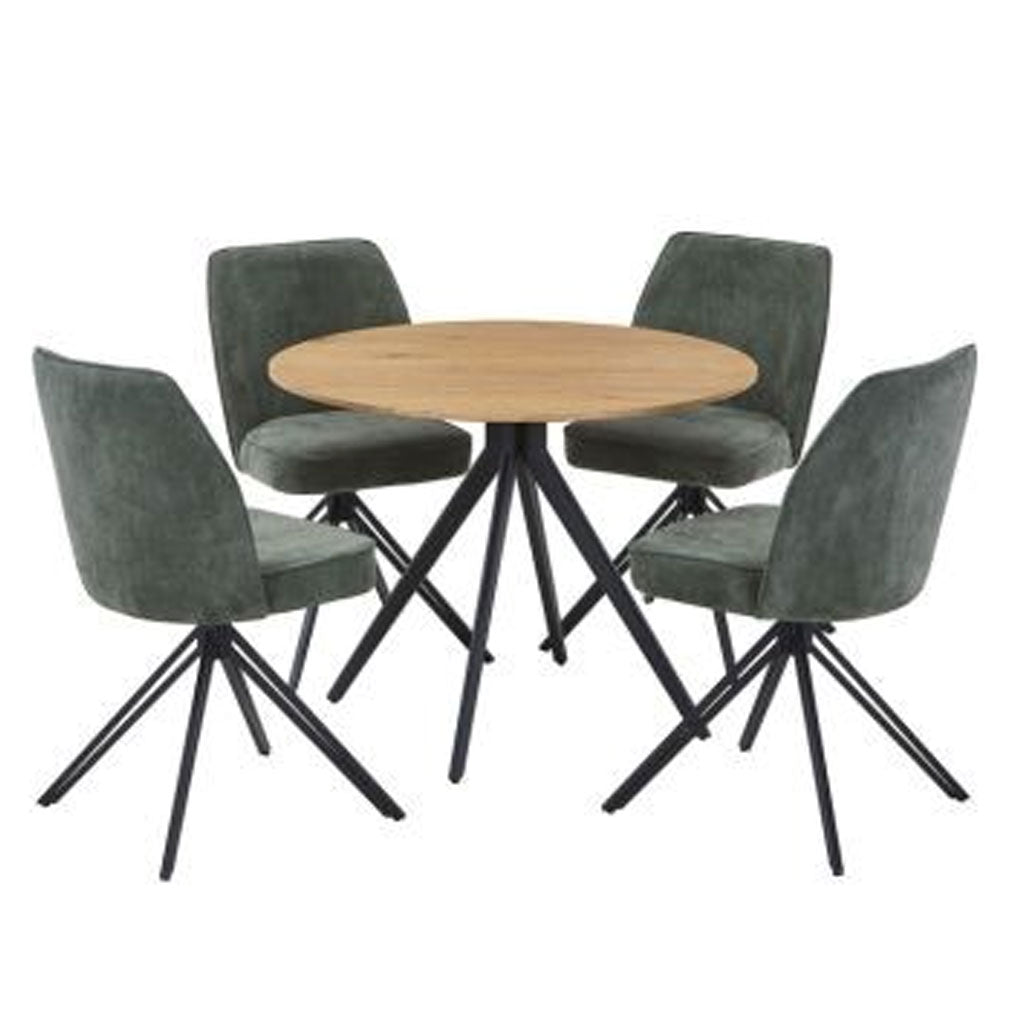 Wooden Dining Table in Light Oak Round With 4 Swivel Chairs - Aspen