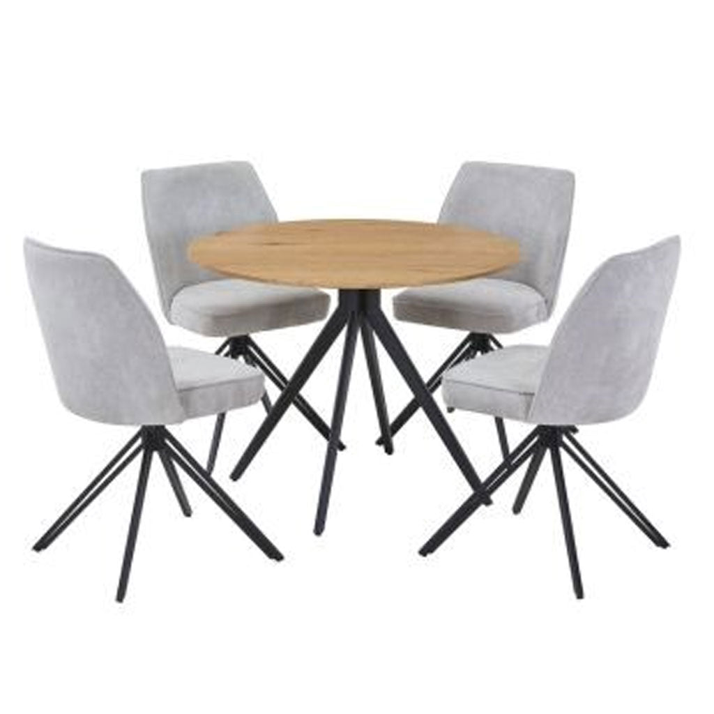 Wooden Dining Table in Light Oak Round With 4 Swivel Chairs - Aspen