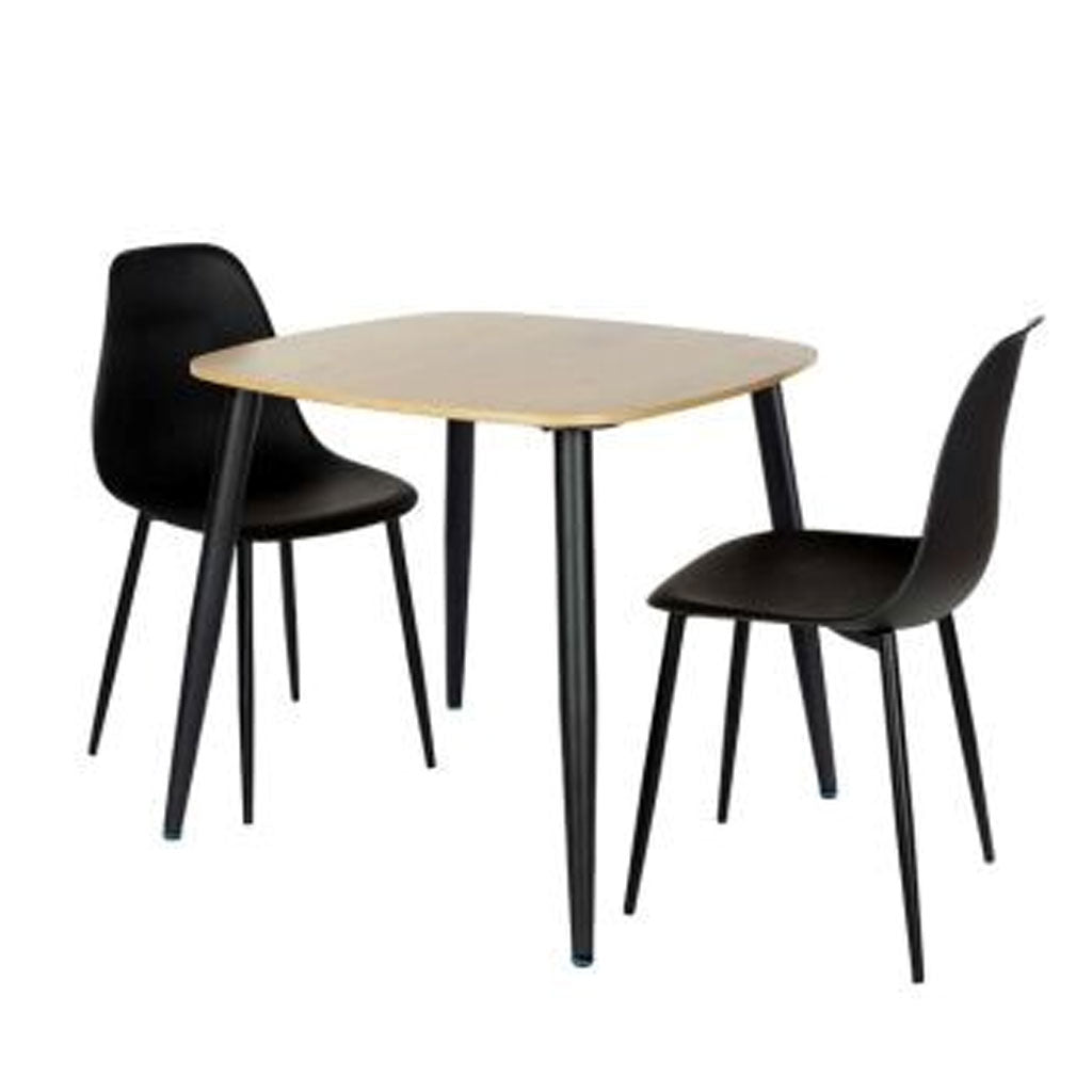 Wooden Dining Table in Light Oak Square With 2 Curve Chairs - Aspen