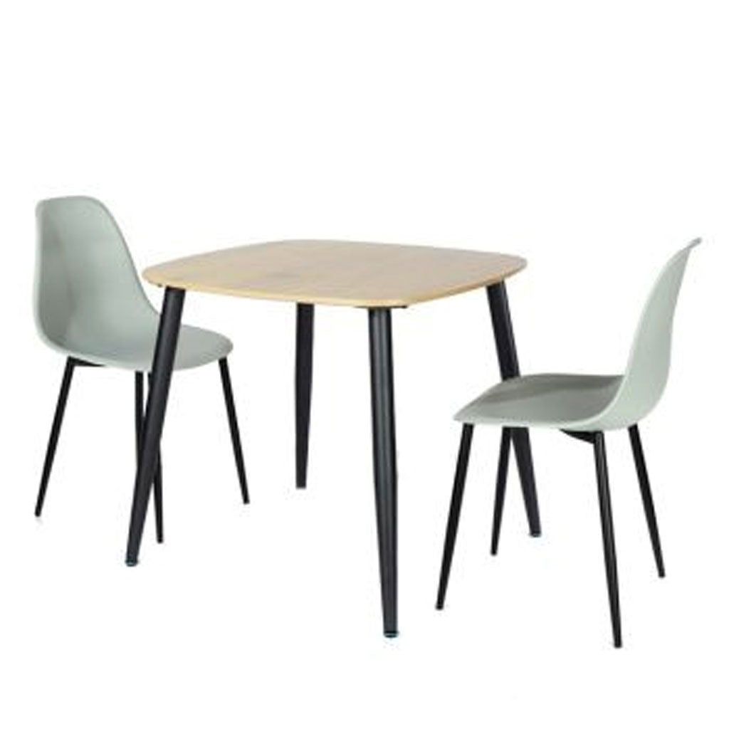 Wooden Dining Table in Light Oak Square With 2 Curve Chairs - Aspen