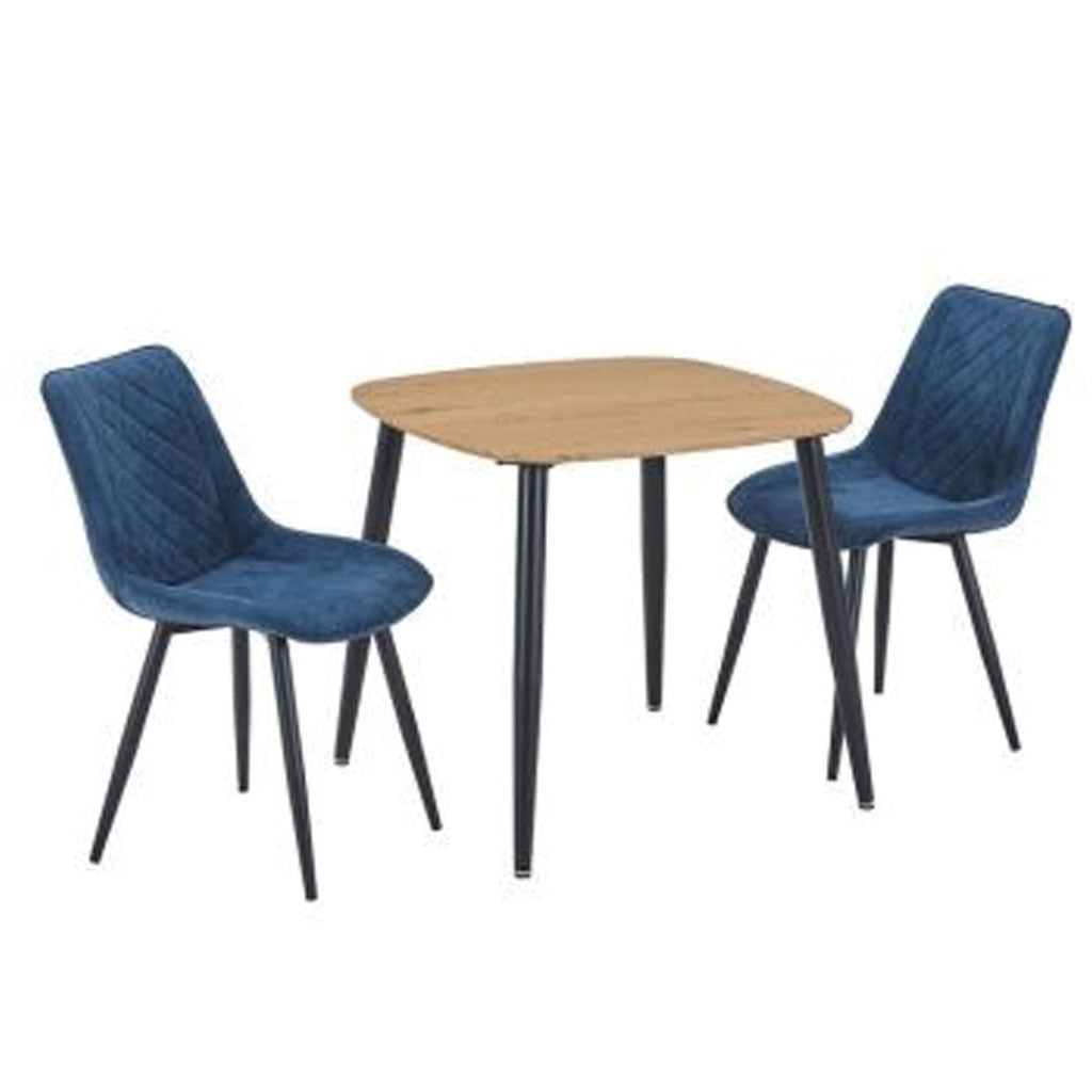 Wooden Dining Table in Light Oak Square With 2 Diamond Stitch Chairs - Aspen