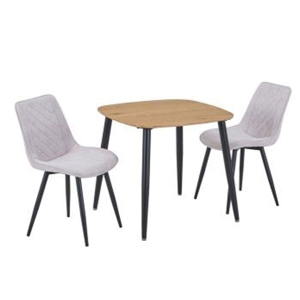 Wooden Dining Table in Light Oak Square With 2 Diamond Stitch Chairs - Aspen