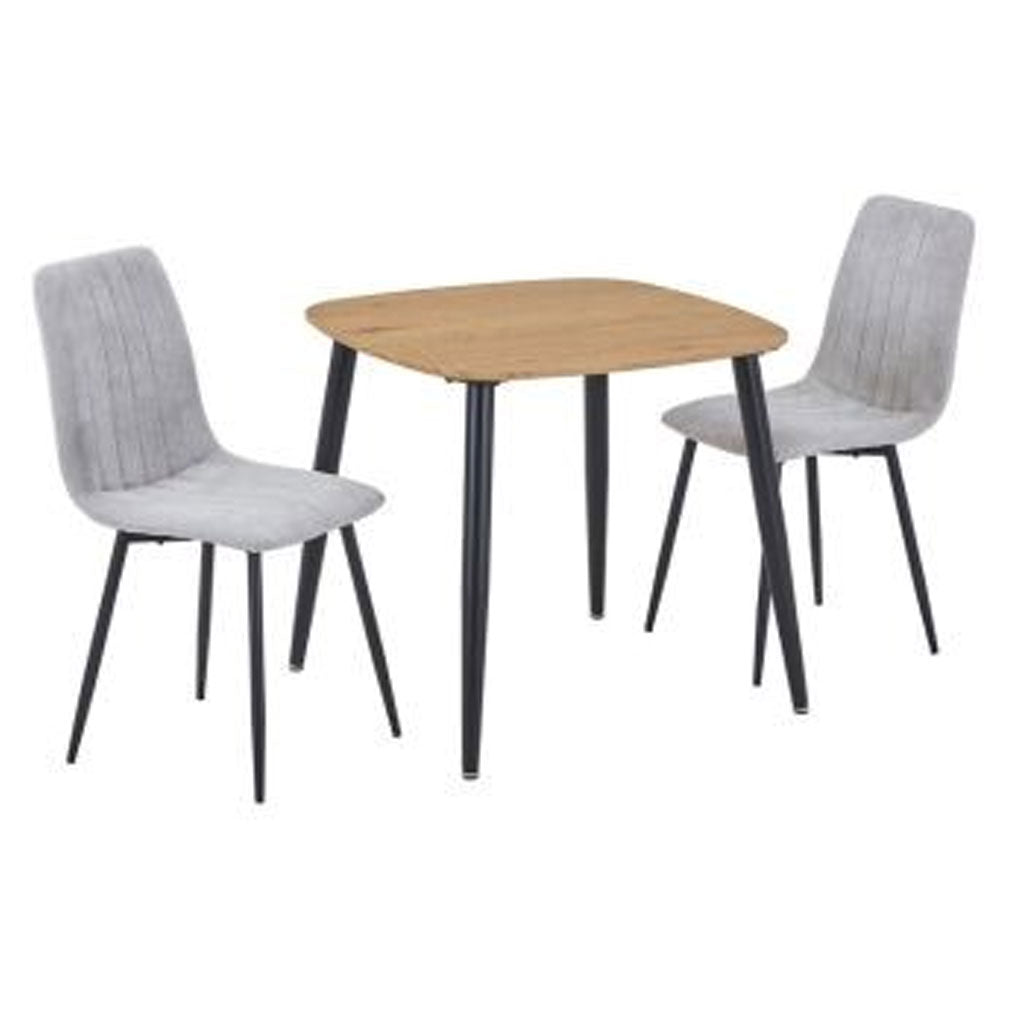 Wooden Dining Table in Light Oak Square With 2 Straight Stitch Chairs - Aspen