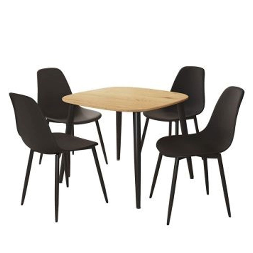 Wooden Dining Table in Light Oak Square With 4 Curve Chairs - Aspen