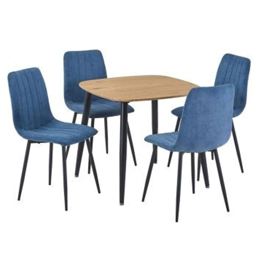 Wooden Dining Table in Light Oak Square With 4 Straight Stitch Chairs - Aspen