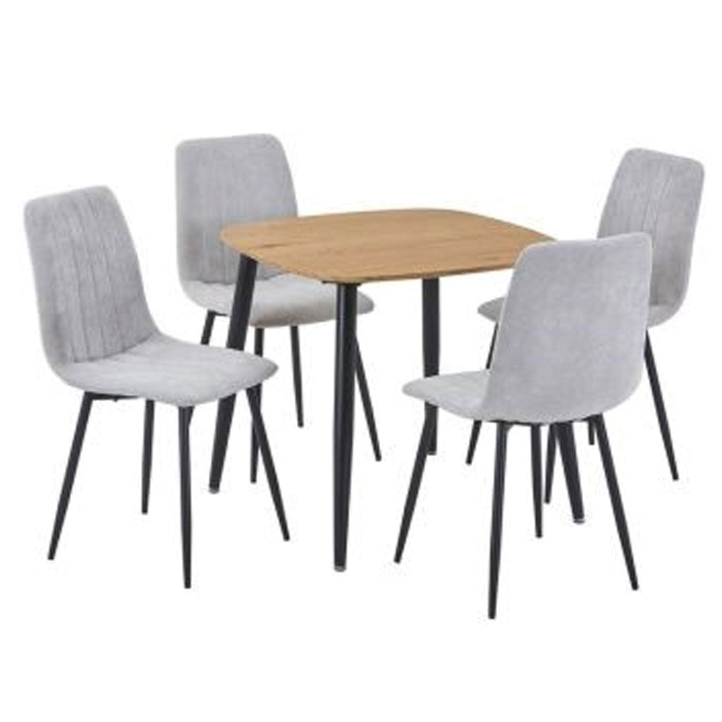 Wooden Dining Table in Light Oak Square With 4 Straight Stitch Chairs - Aspen