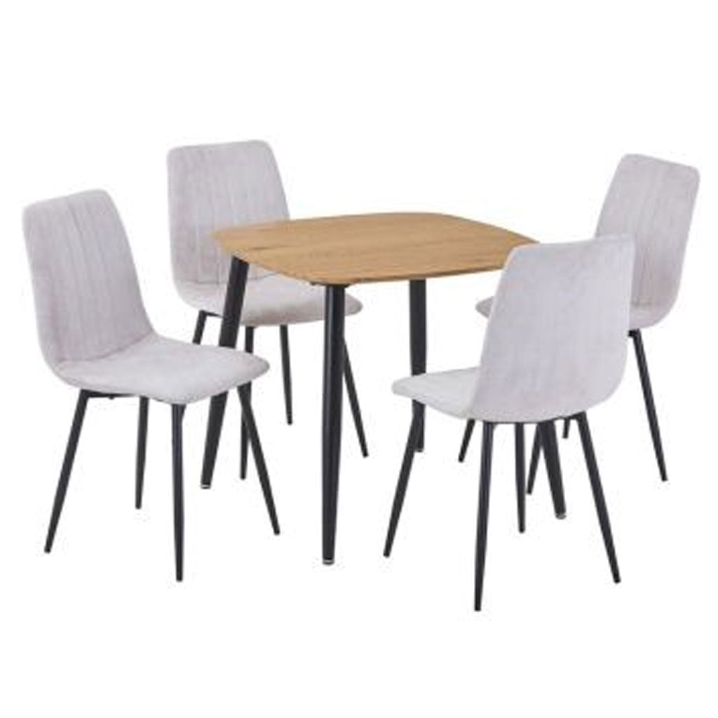 Wooden Dining Table in Light Oak Square With 4 Straight Stitch Chairs - Aspen