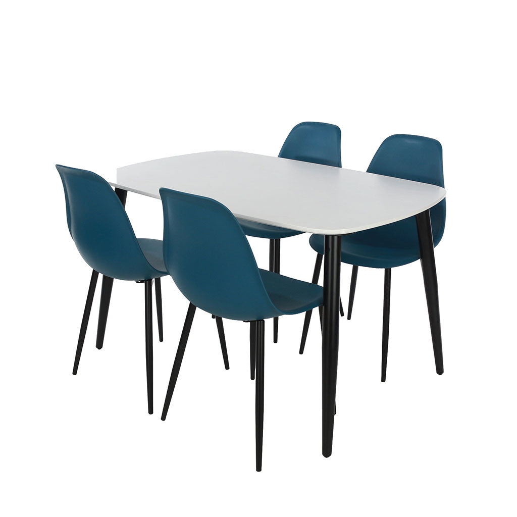 Wooden Dining Table in White Rectangular With 4 Curve Chairs - Aspen