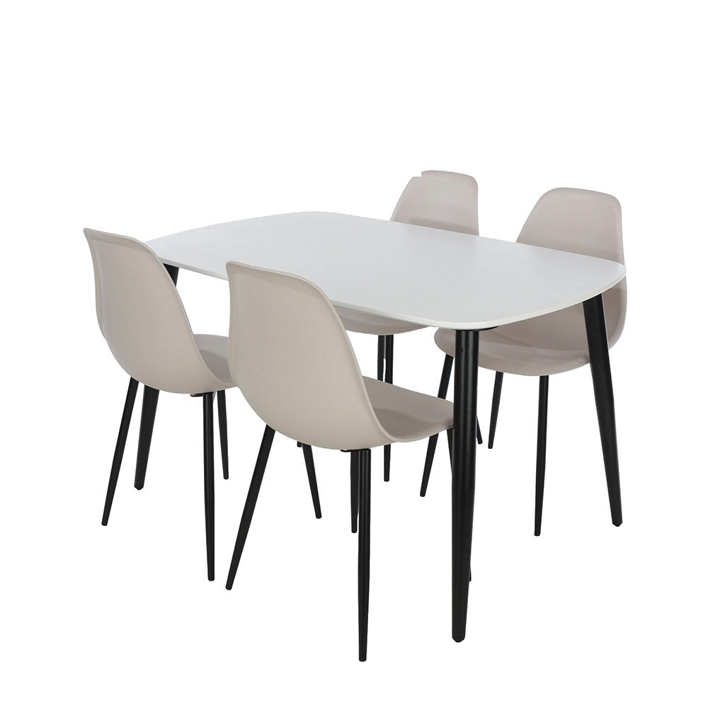 Wooden Dining Table in White Rectangular With 4 Curve Chairs - Aspen