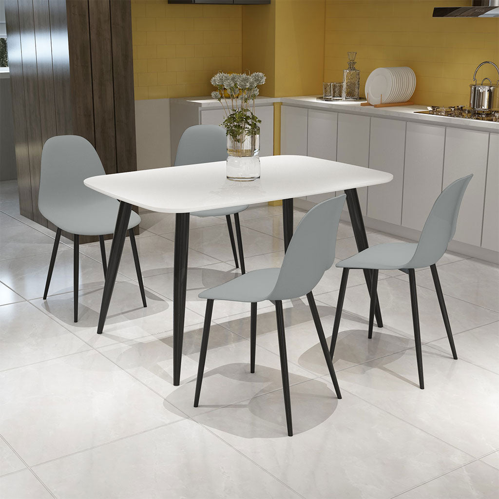 Wooden Dining Table in White Rectangular With 4 Curve Chairs - Aspen