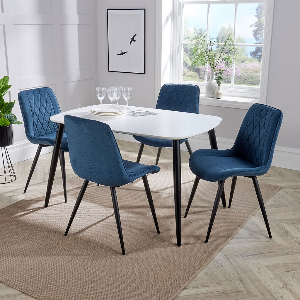 Wooden Dining Table in White Rectangular With 4 Diamond Stitch Chairs - Aspen