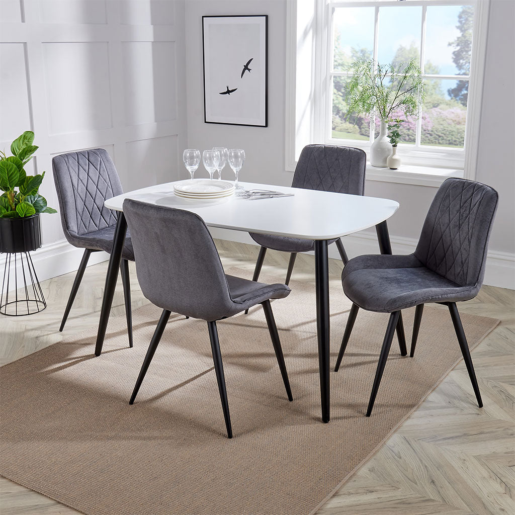 Wooden Dining Table in White Rectangular With 4 Diamond Stitch Chairs - Aspen