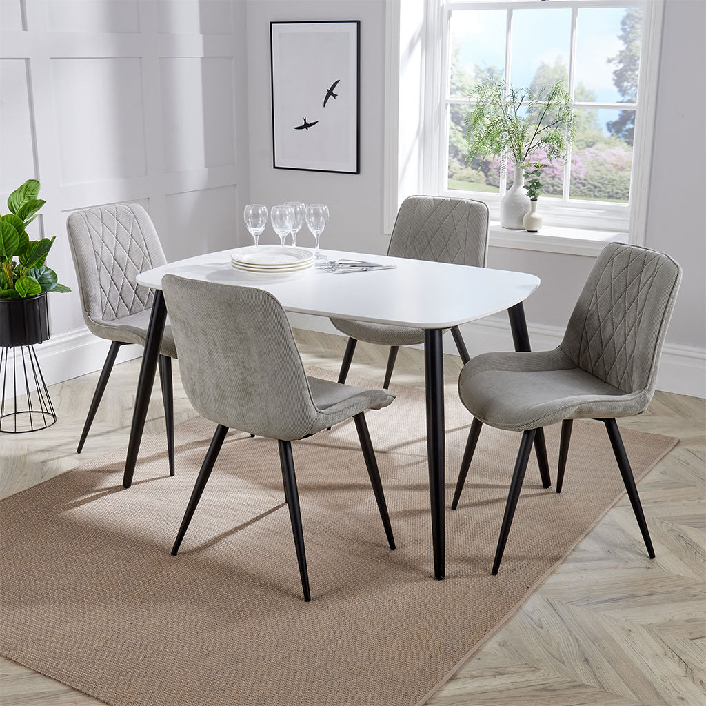 Wooden Dining Table in White Rectangular With 4 Diamond Stitch Chairs - Aspen