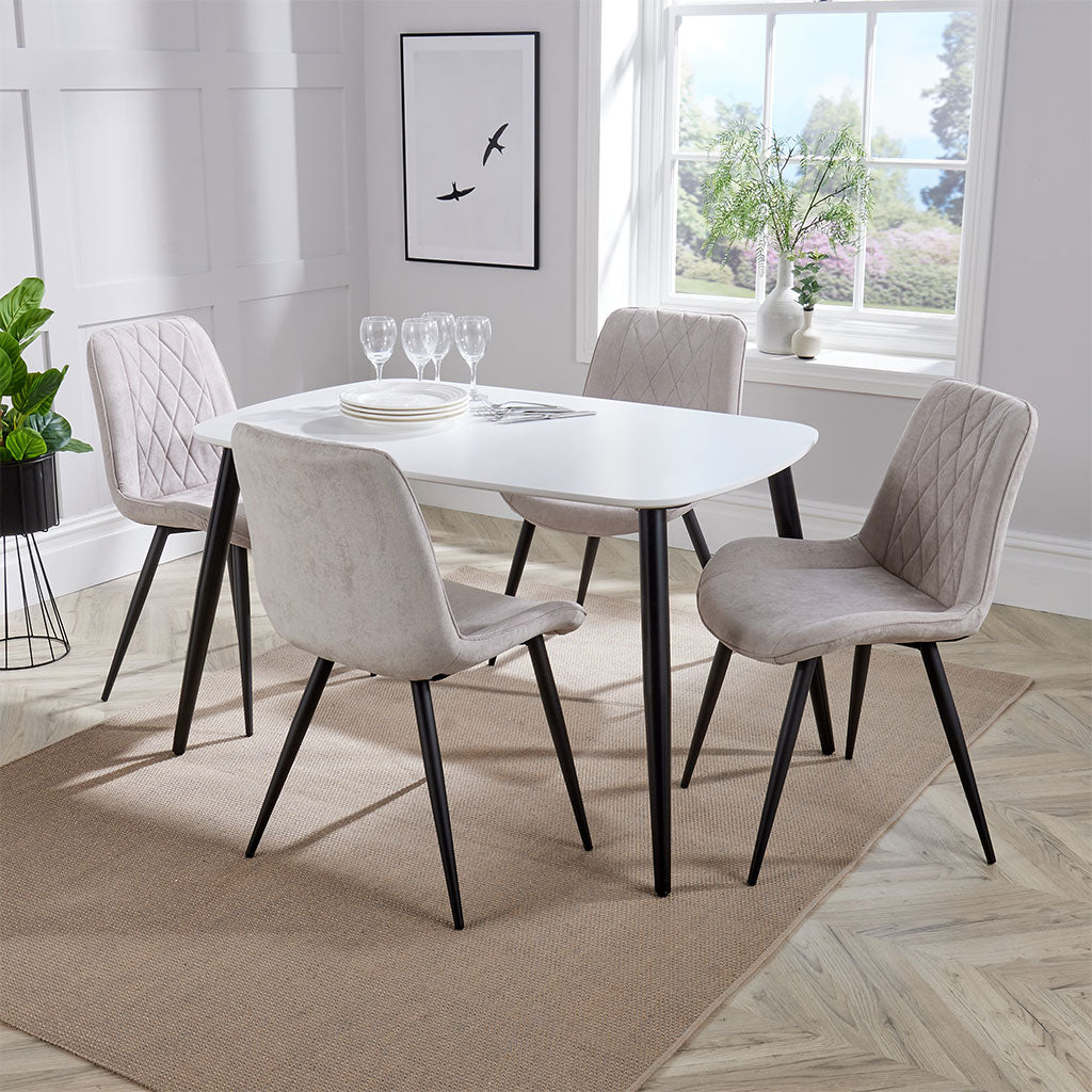 Wooden Dining Table in White Rectangular With 4 Diamond Stitch Chairs - Aspen