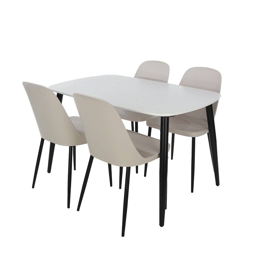 Wooden Dining Table in White Rectangular With 4 Duo Chairs - Aspen