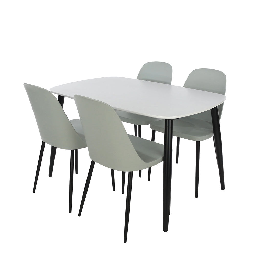 Wooden Dining Table in White Rectangular With 4 Duo Chairs - Aspen
