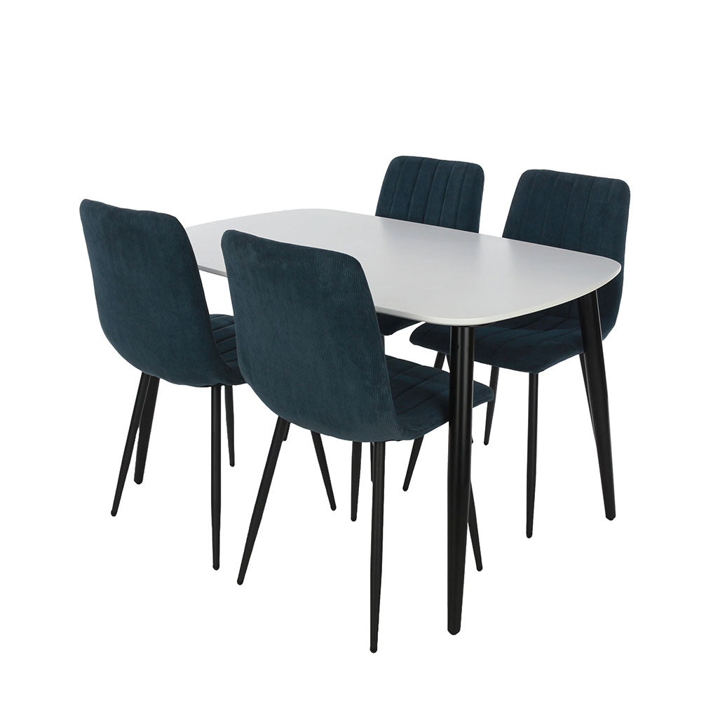 Wooden Dining Table in White Rectangular With 4 Straight Stitch Chairs - Aspen