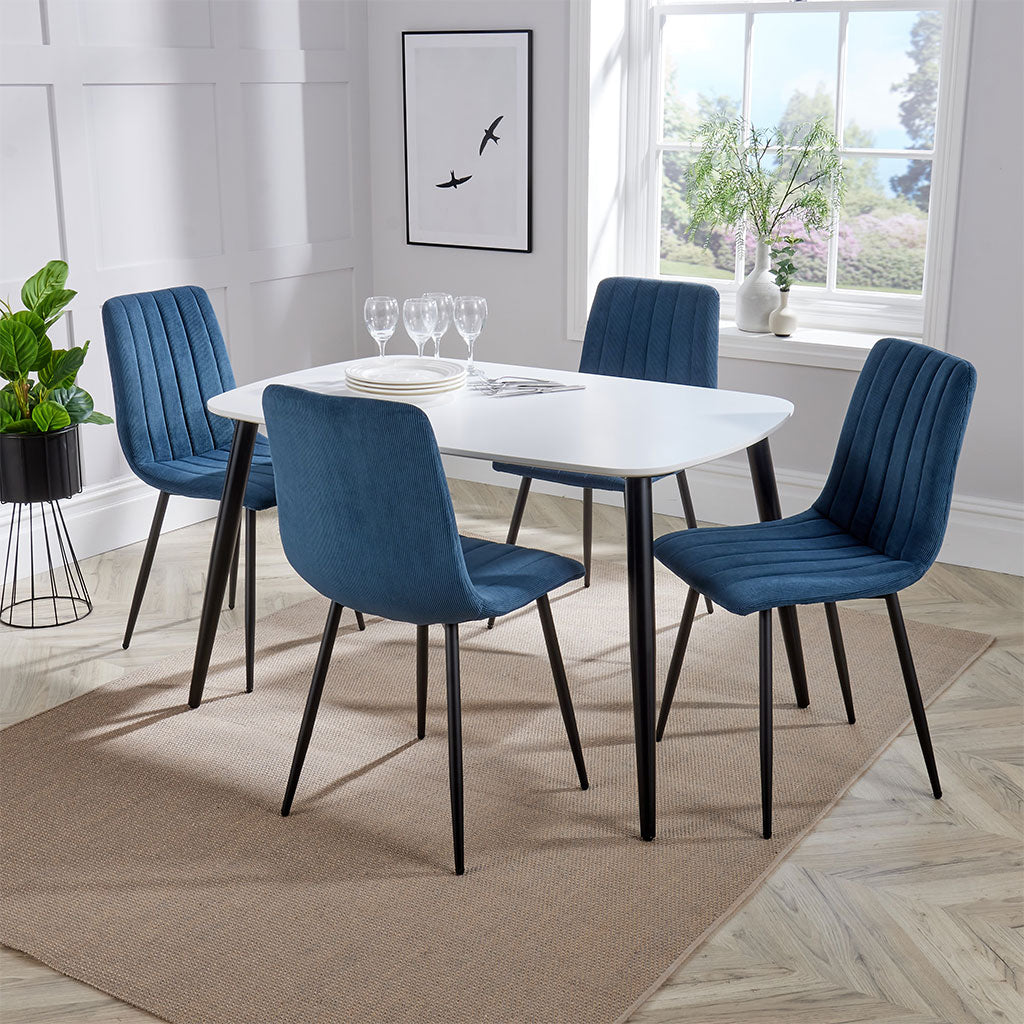 Wooden Dining Table in White Rectangular With 4 Straight Stitch Chairs - Aspen