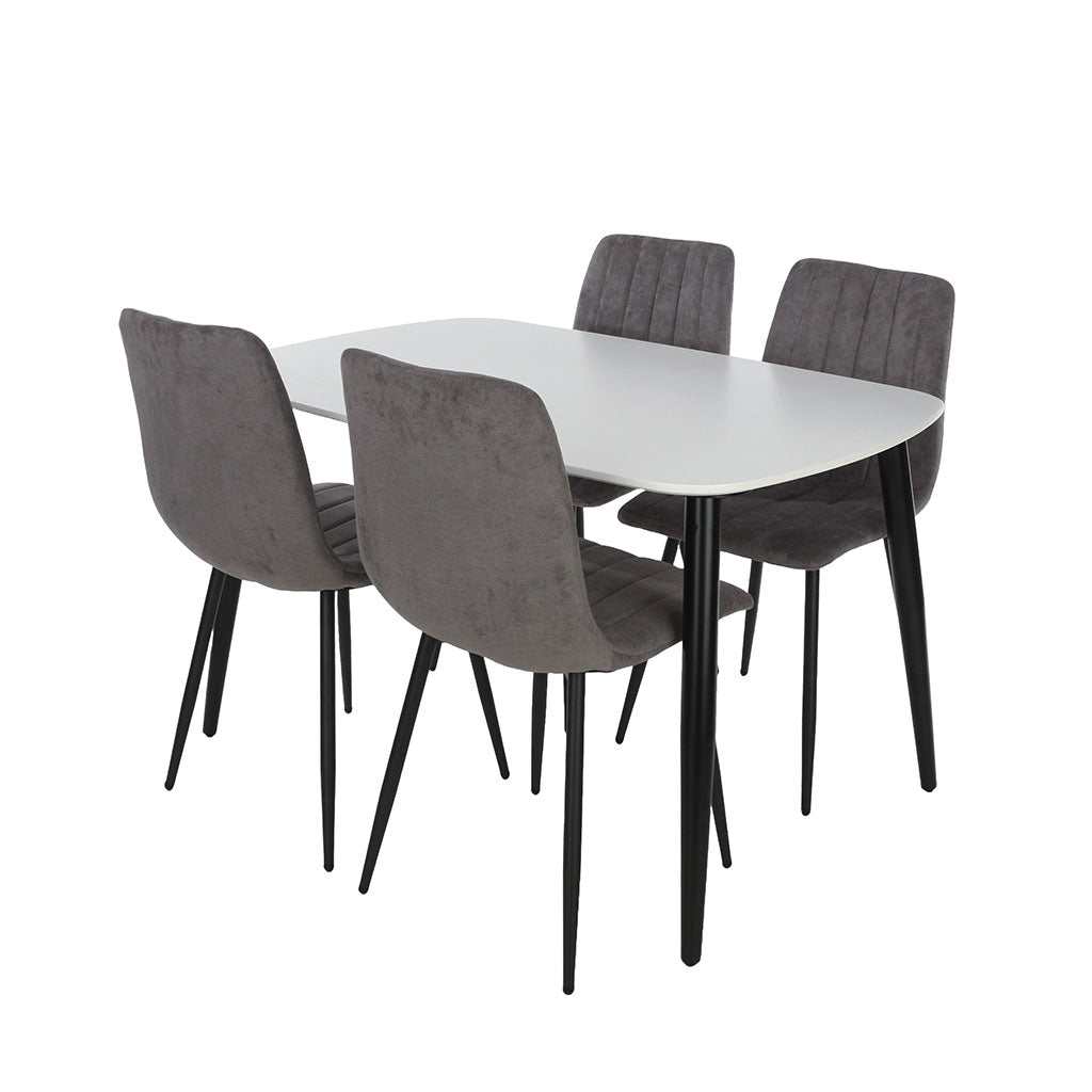 Wooden Dining Table in White Rectangular With 4 Straight Stitch Chairs - Aspen