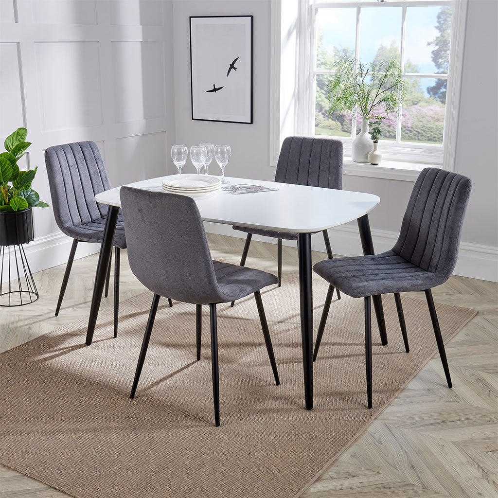 Wooden Dining Table in White Rectangular With 4 Straight Stitch Chairs - Aspen
