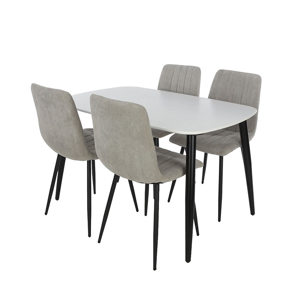 Wooden Dining Table in White Rectangular With 4 Straight Stitch Chairs - Aspen
