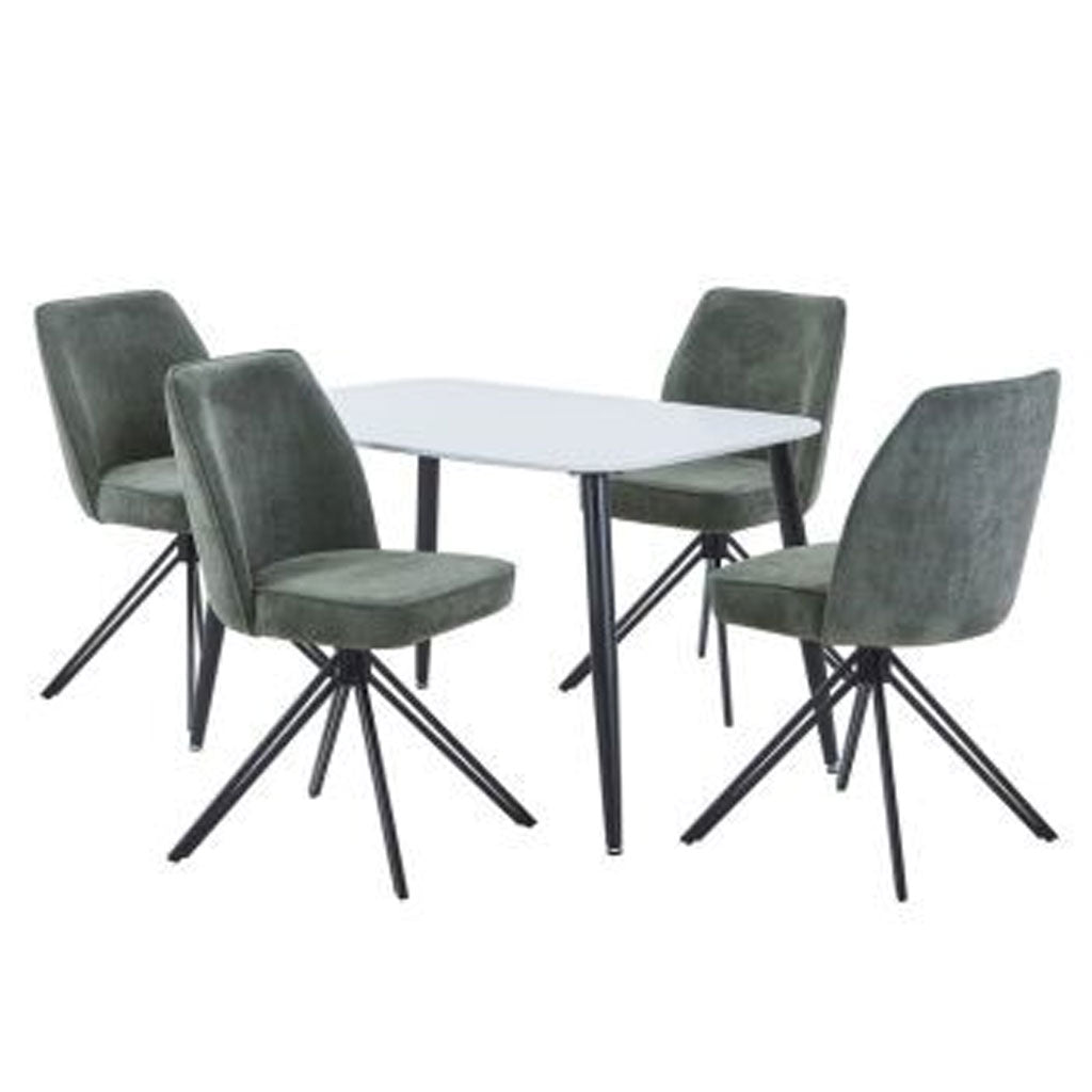 Wooden Dining Table in White Rectangular With 4 Swivel Chairs - Aspen