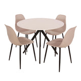 Wooden Dining Table in White Round With 4 Curve Chairs - Aspen