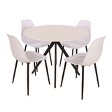 Wooden Dining Table in White Round With 4 Curve Chairs - Aspen