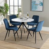 Wooden Dining Table in White Round With 4 Diamond Stitch Chairs - Aspen