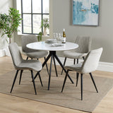 Wooden Dining Table in White Round With 4 Diamond Stitch Chairs - Aspen