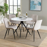 Wooden Dining Table in White Round With 4 Diamond Stitch Chairs - Aspen