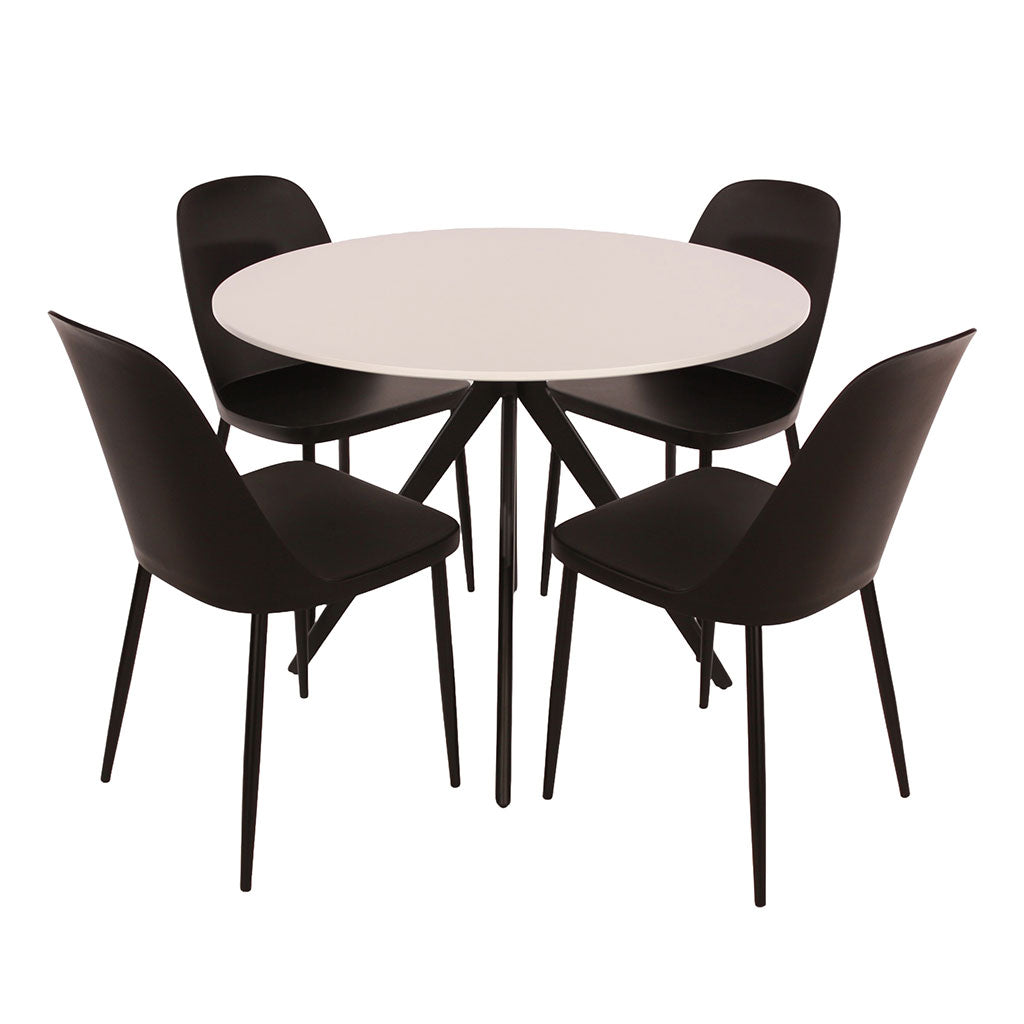 Wooden Dining Table in White Round With 4 Duo Chairs - Aspen