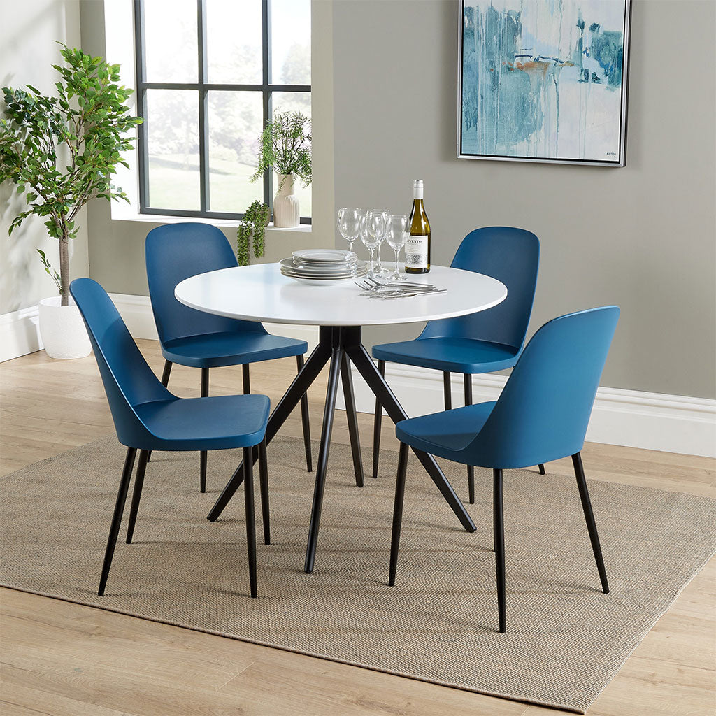 Wooden Dining Table in White Round With 4 Duo Chairs - Aspen