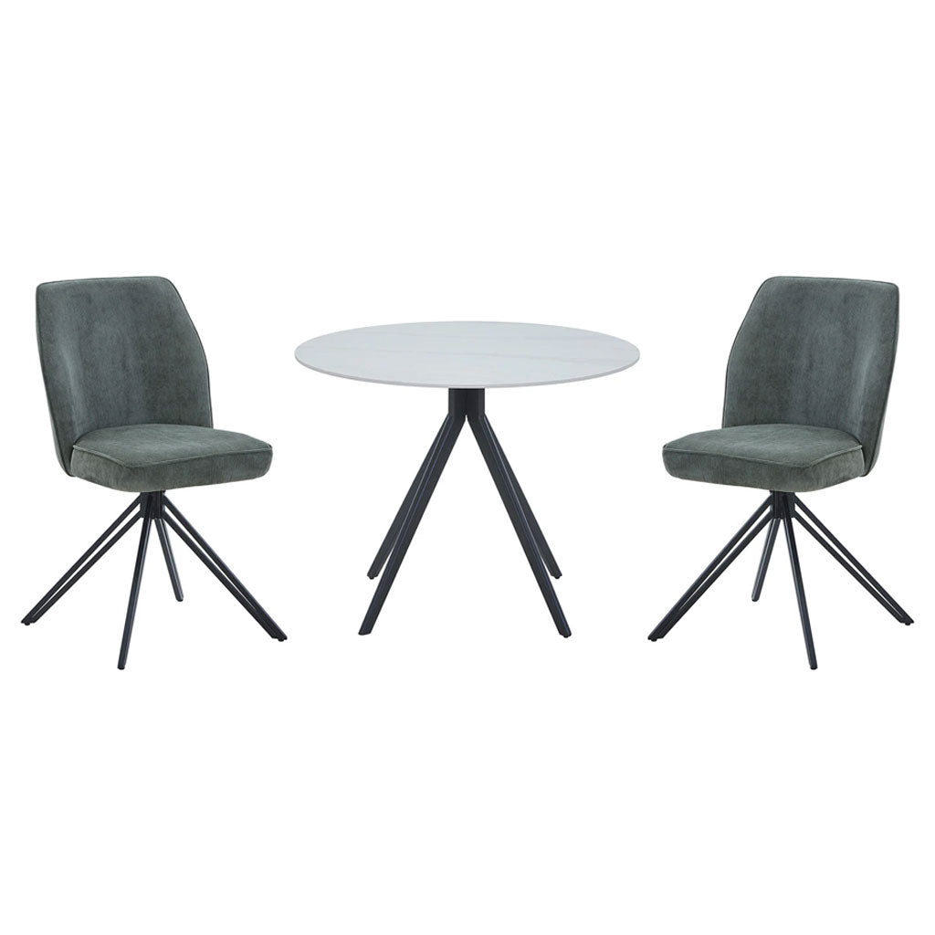 Wooden Dining Table in White Round With 4 Swivel Chairs - Aspen