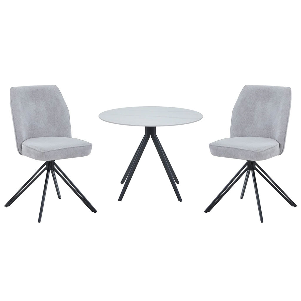 Wooden Dining Table in White Round With 4 Swivel Chairs - Aspen