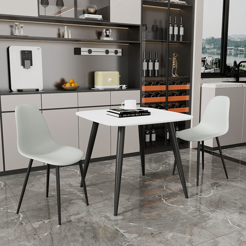 Wooden Dining Table in White Square With 2 Curve Chairs - Aspen