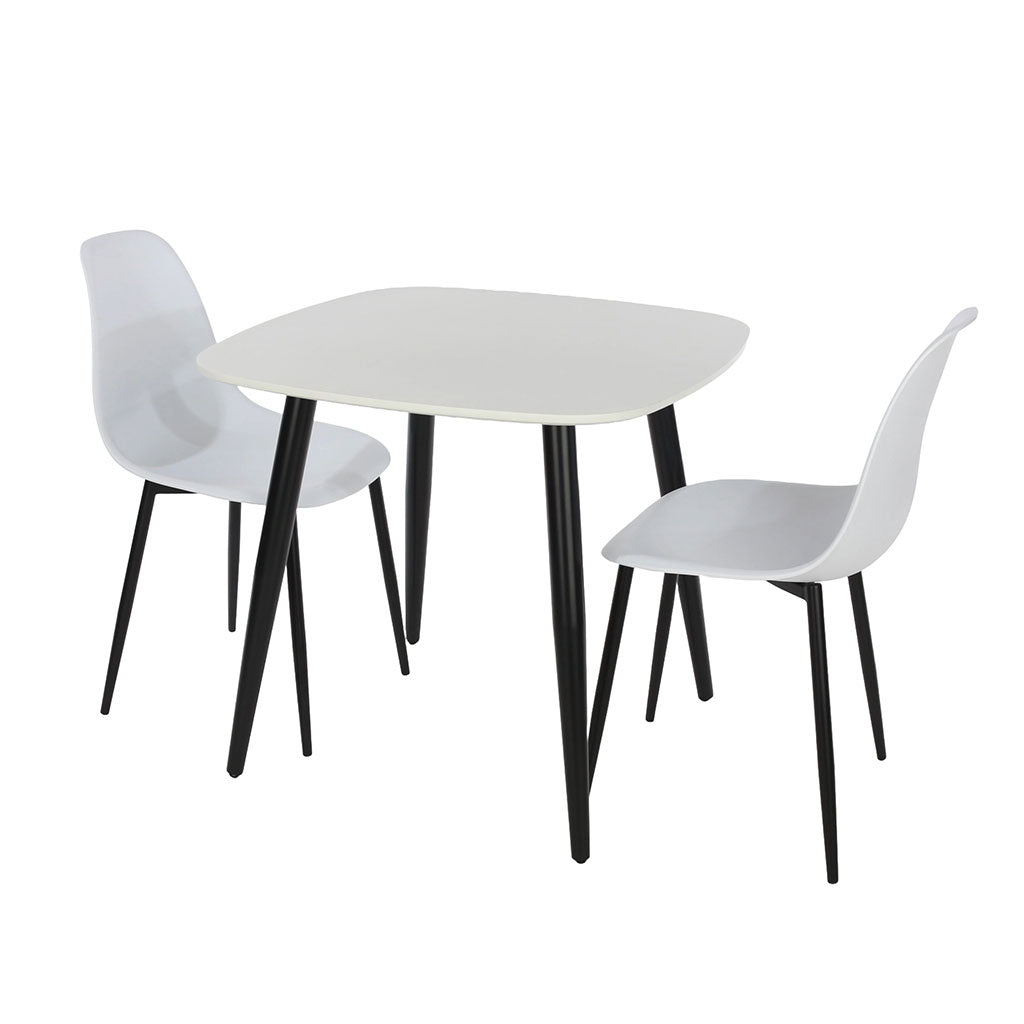 Wooden Dining Table in White Square With 2 Curve Chairs - Aspen