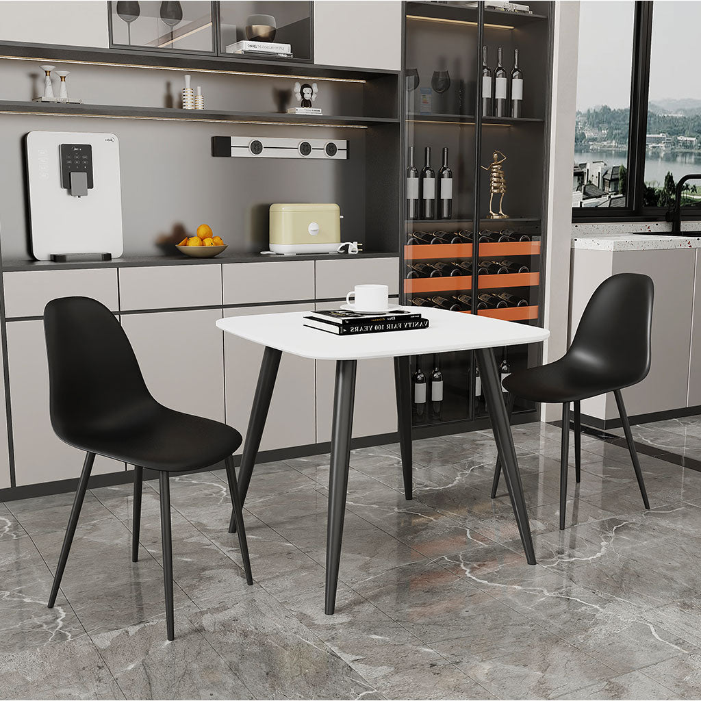 Wooden Dining Table in White Square With 2 Curve Chairs - Aspen