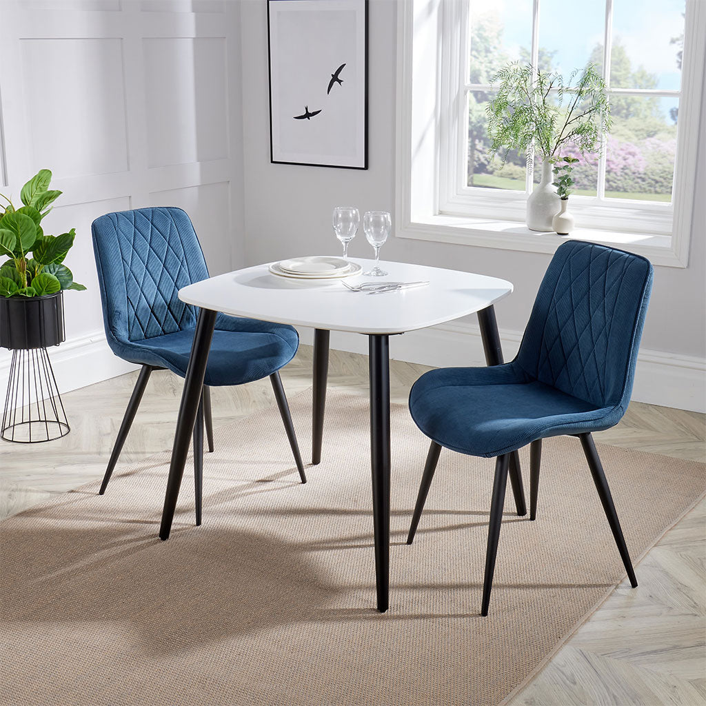 Wooden Dining Table in White Square With 2 Diamond Stitch Chairs - Aspen