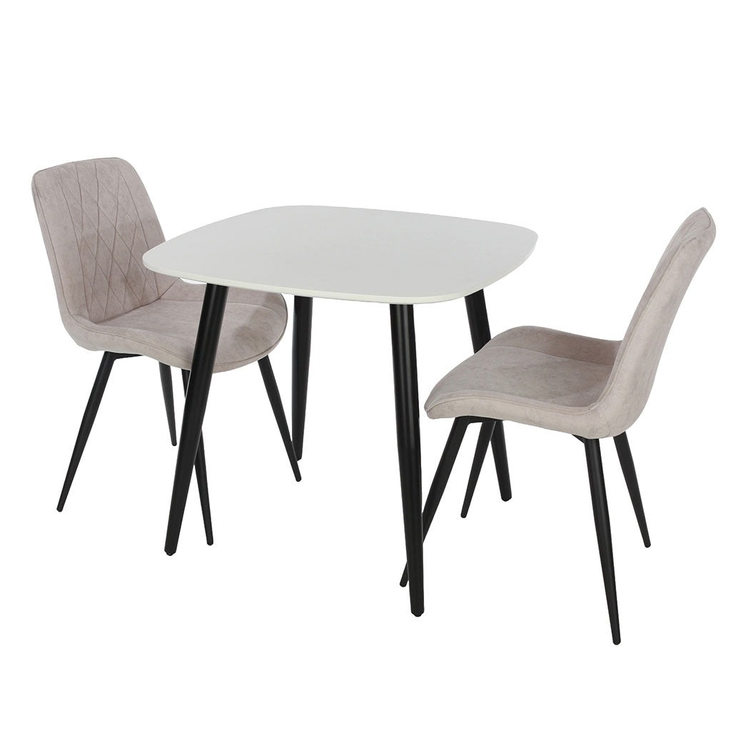 Wooden Dining Table in White Square With 2 Diamond Stitch Chairs - Aspen