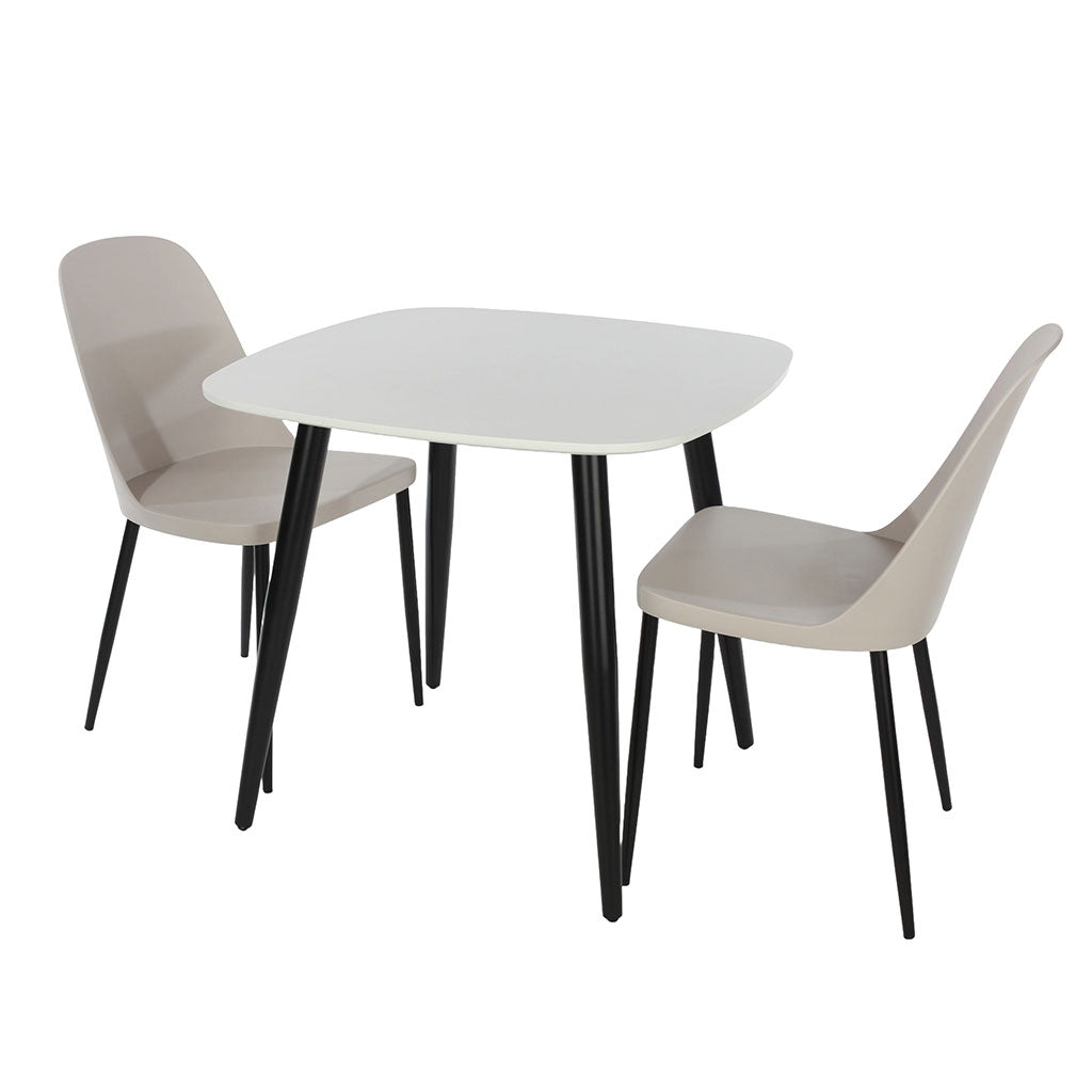 Wooden Dining Table in White Square With 2 Duo Chairs - Aspen