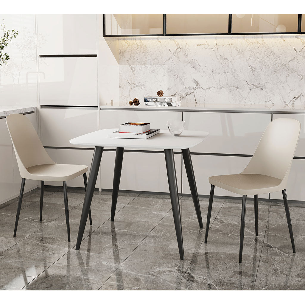 Wooden Dining Table in White Square With 2 Duo Chairs - Aspen